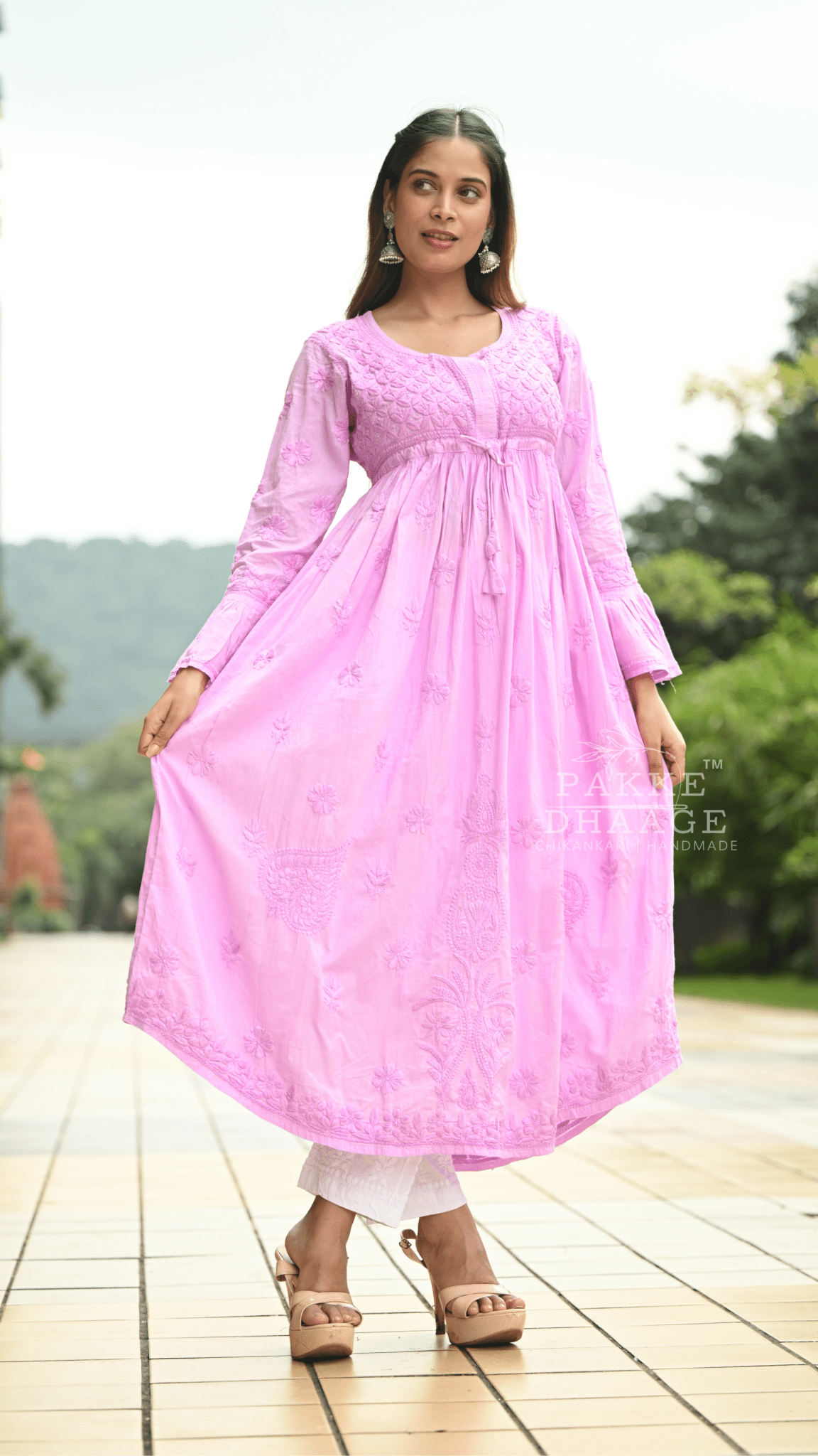 Arya Pure Cotton Chikankari Gown Classic White