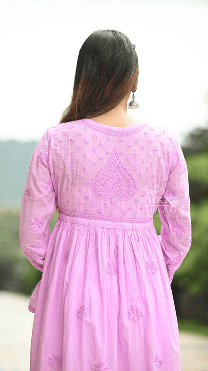 Arya Pure Cotton Chikankari Gown Lilac