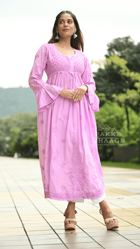 Arya Pure Cotton Chikankari Gown Lilac