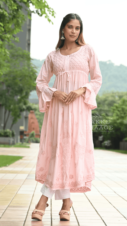 Arya Pure Cotton Chikankari Gown Peach Mousse