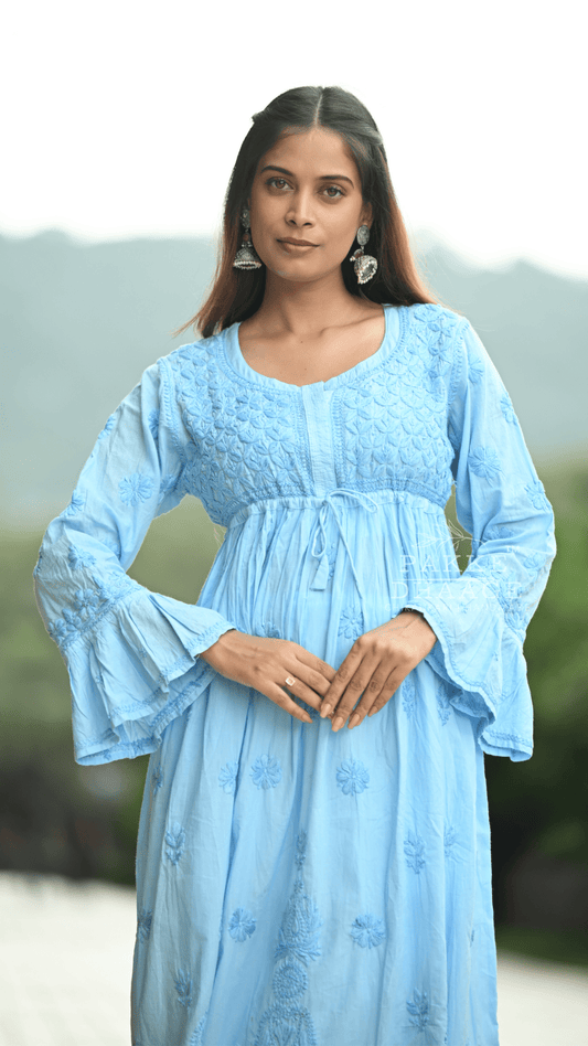 Arya Pure Cotton Chikankari Gown Powder Blue