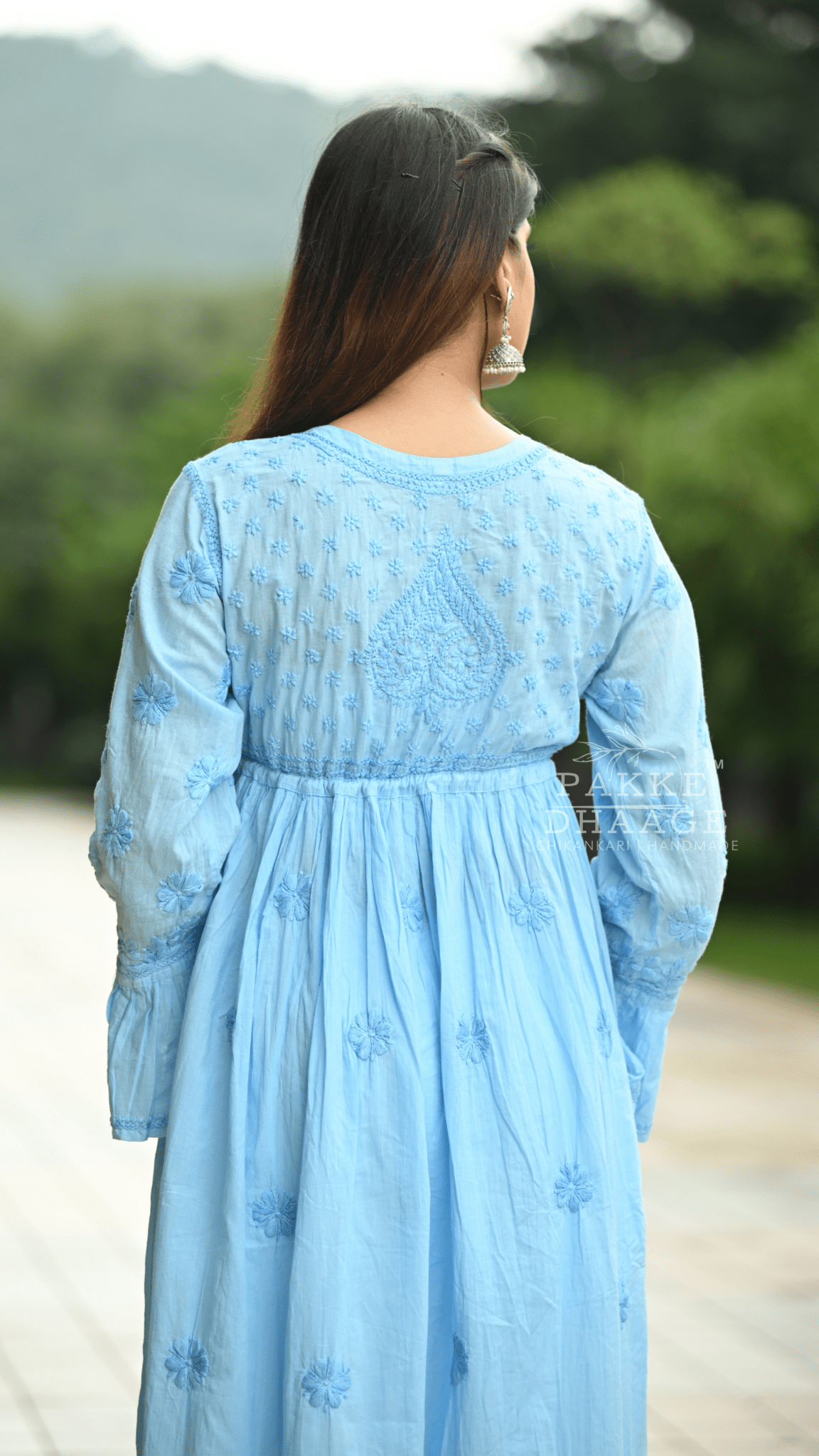 Arya Pure Cotton Chikankari Gown Powder Blue