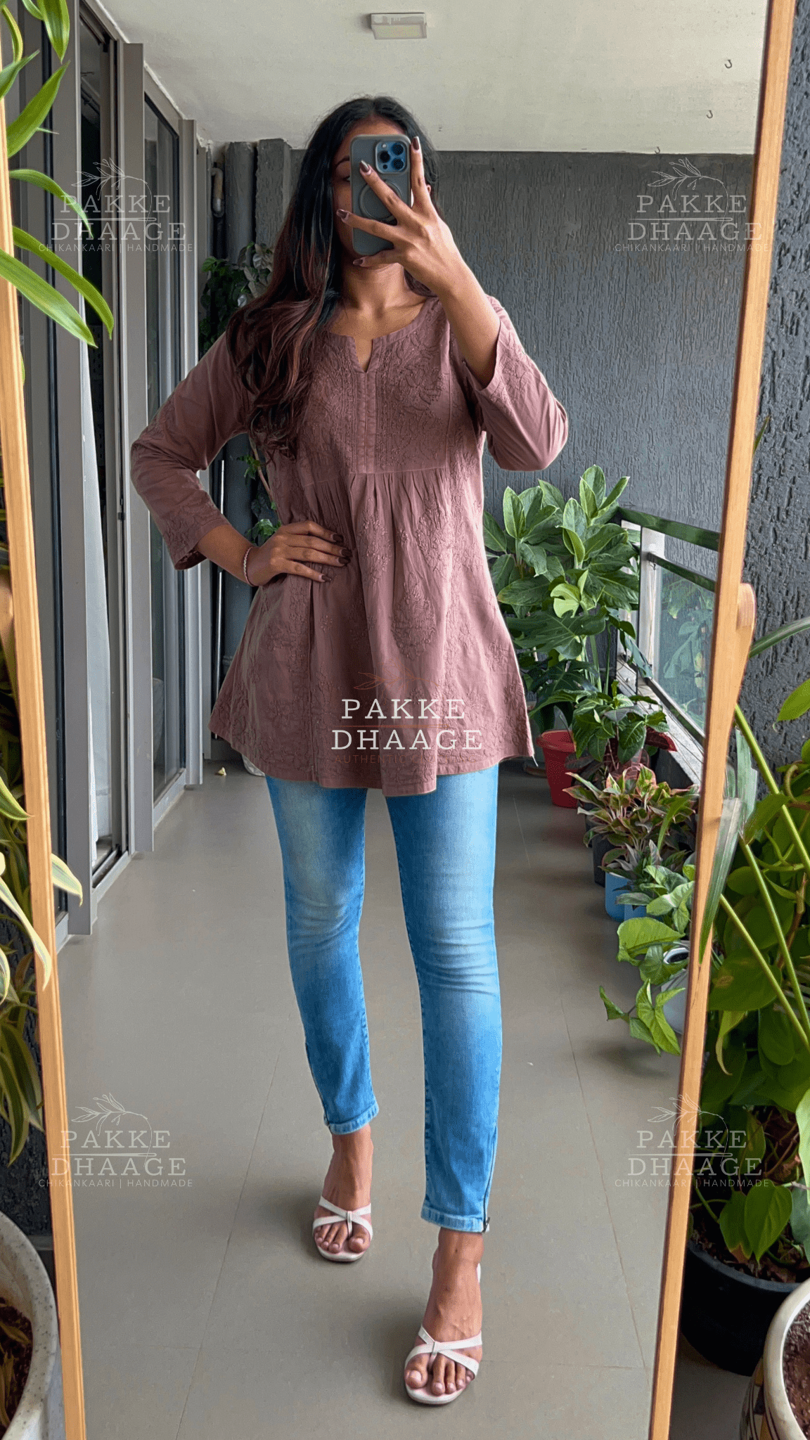 Arzoo Pure Mulmul Short Kurti - Cocoa Brown