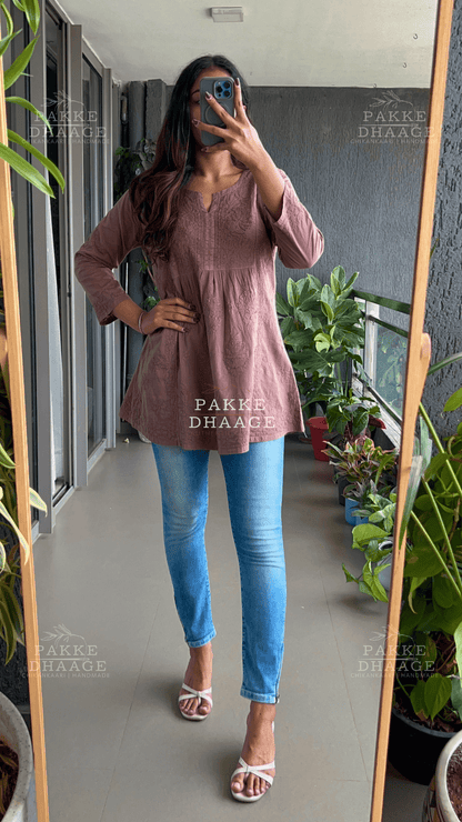 Arzoo Pure Mulmul Short Kurti - Cocoa Brown