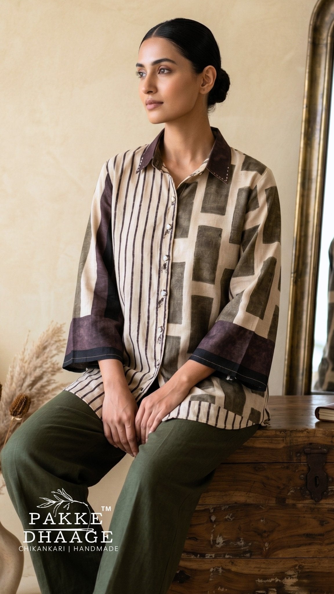 Assymetric Geometric Print Relaxed Fit Shirt