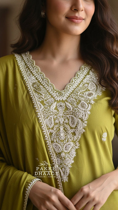 Avni Embroidered Pure Cotton Sets Luscious Green