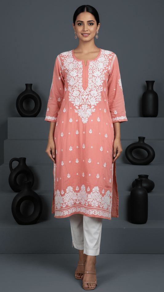 Ayesha Chikankari Pure Modal Kurtis Desert Rose