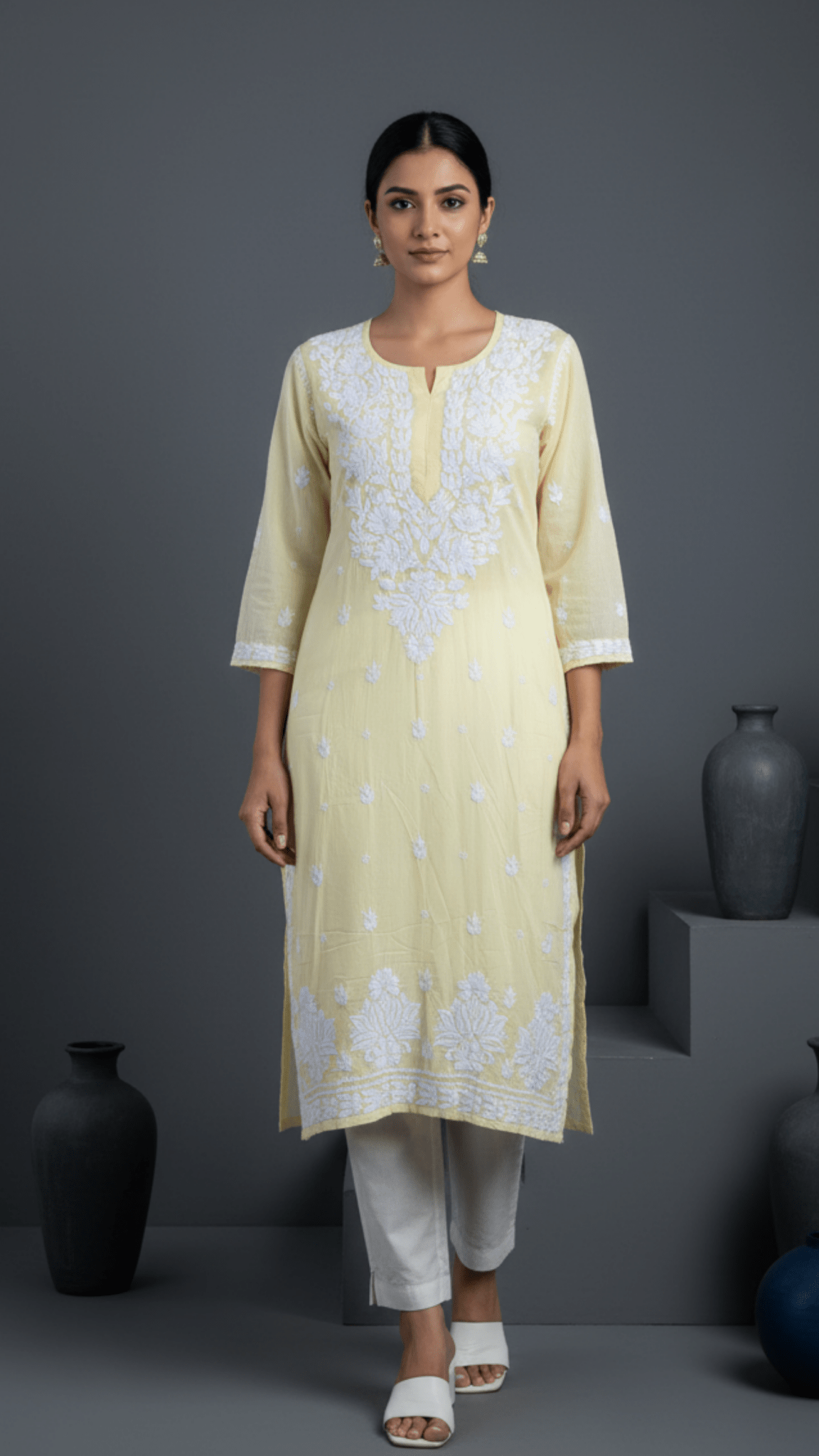 Ayesha Chikankari Pure Modal Kurtis Pastel Lemon Yellow