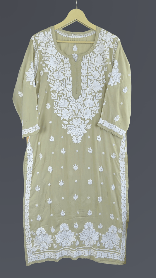 Ayesha Chikankari Pure Modal Kurtis Pastel Olive