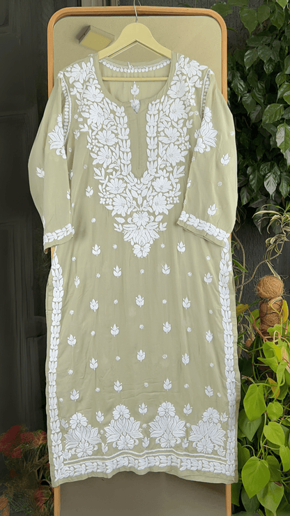 Ayesha Chikankari Pure Modal Kurtis Pastel Olive