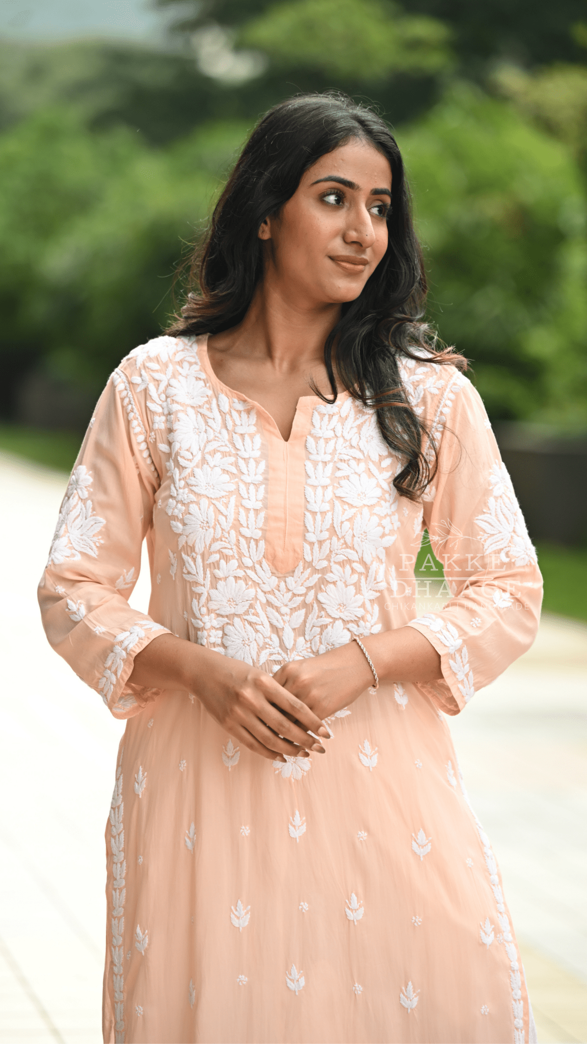 Ayesha Chikankari Pure Modal Kurtis Pastel Peach
