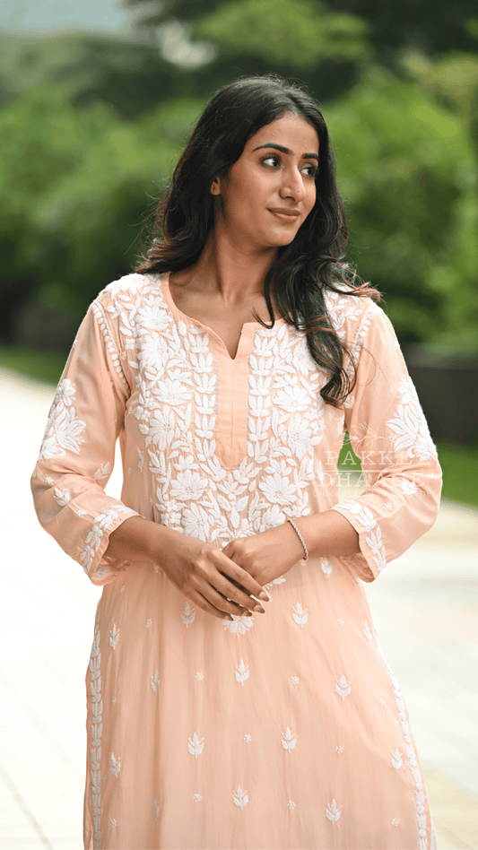 Ayesha Chikankari Pure Modal Kurtis Pastel Peach