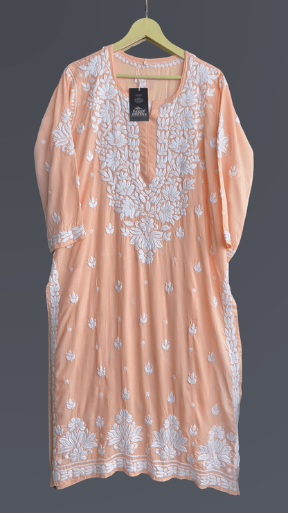Ayesha Chikankari Pure Modal Kurtis Pastel Peach
