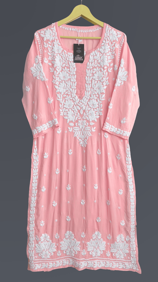 Ayesha Chikankari Pure Modal Kurtis Pastel Pink