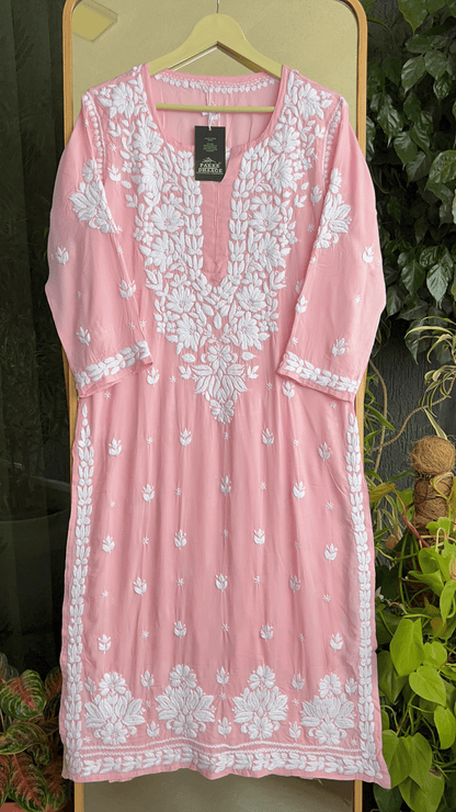 Ayesha Chikankari Pure Modal Kurtis Pastel Pink