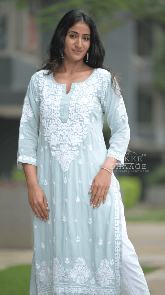 Ayesha Chikankari Pure Modal Kurtis Soft Ocean Blue
