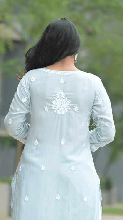 Ayesha Chikankari Pure Modal Kurtis Soft Ocean Blue