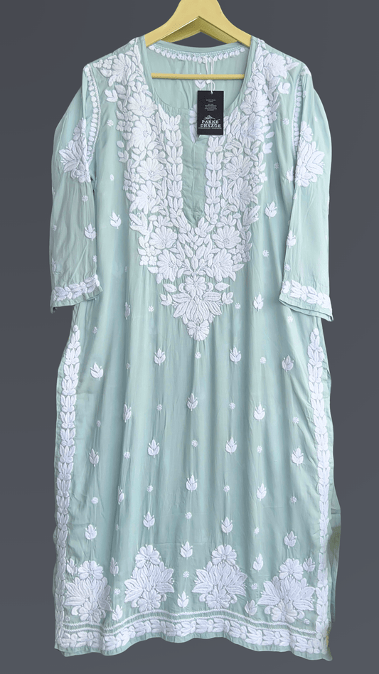 Ayesha Chikankari Pure Modal Kurtis Soft Ocean Blue