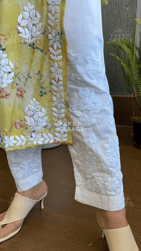 Chikankari Hand Embroidered Pants- Free Size