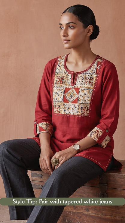 Cotton Ethnic Tunic Top Ajrakh | PAKKE DHAAGE