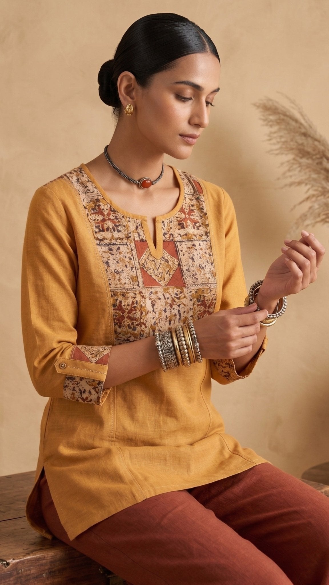 Cotton Ethnic Tunic Top Ajrakh | PAKKE DHAAGE