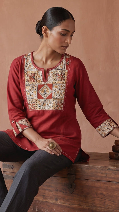 Cotton Ethnic Tunic Top Ajrakh | PAKKE DHAAGE