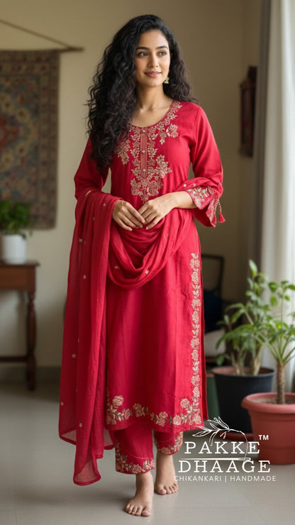 Crafted Comfort 3-Pc Pure Cotton Suit Sets Red