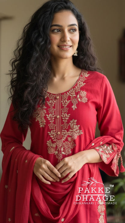 Crafted Comfort 3-Pc Pure Cotton Suit Sets Red