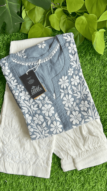 Dapper Denims Chikankari Long Kurti - Grey