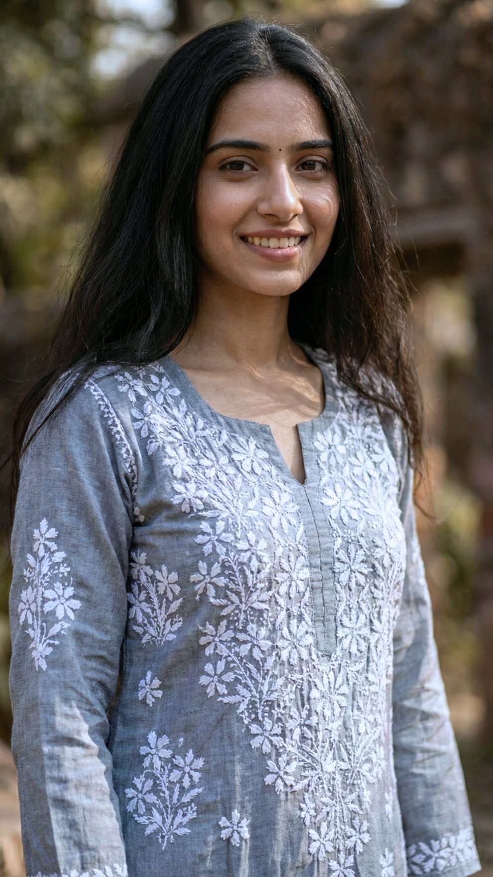 Dapper Denims Chikankari Long Kurti - Grey