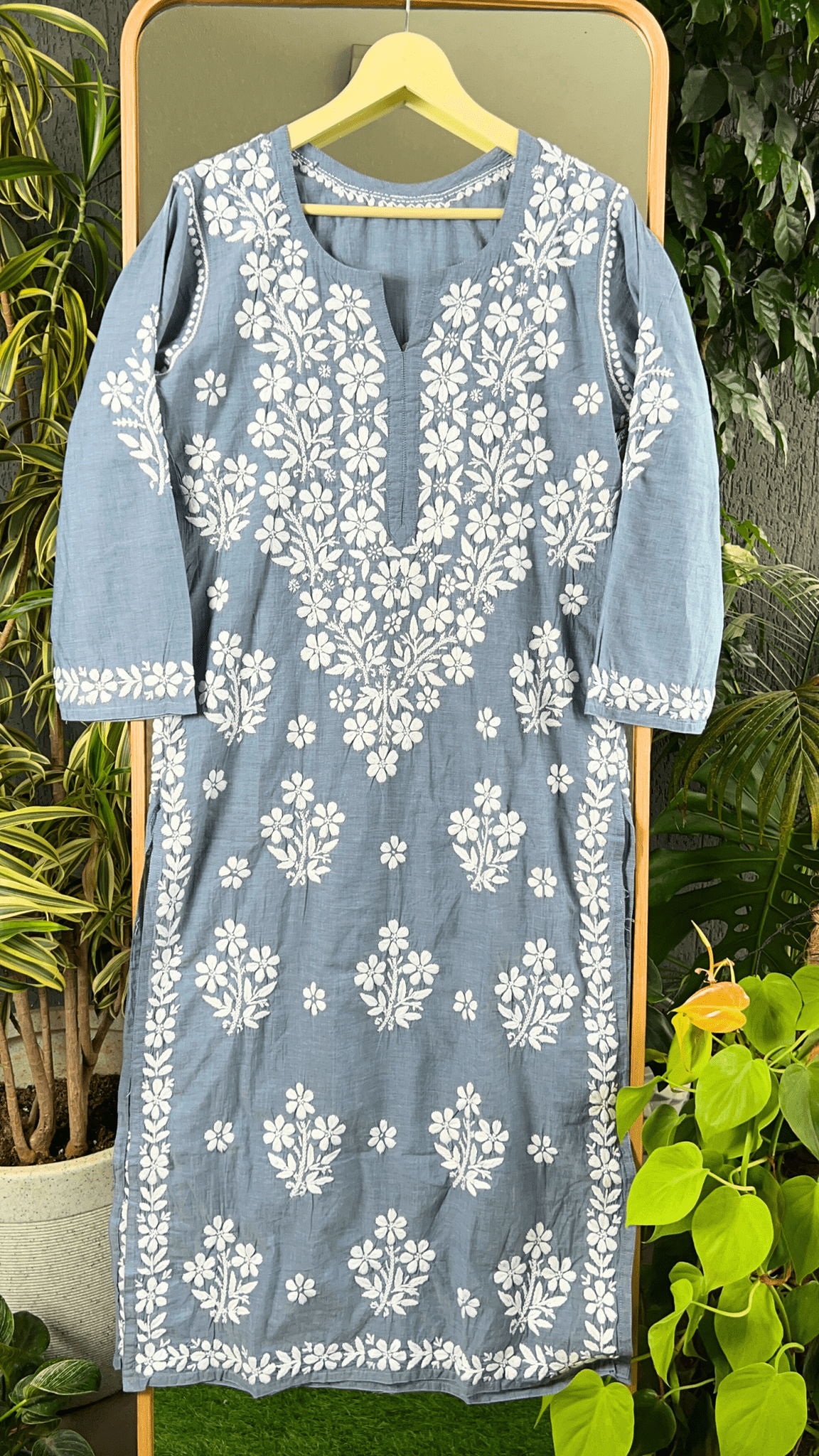 Dapper Denims Chikankari Long Kurti - Grey