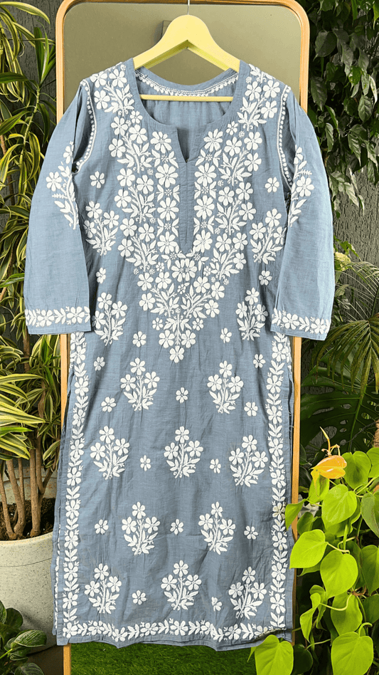 Dapper Denims Chikankari Long Kurti - Grey