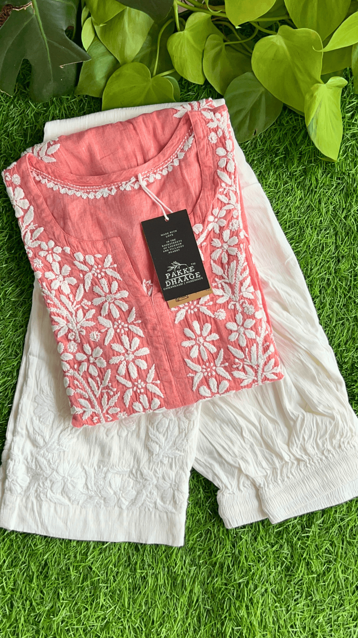 Dapper Denims Chikankari Long Kurti - Peach