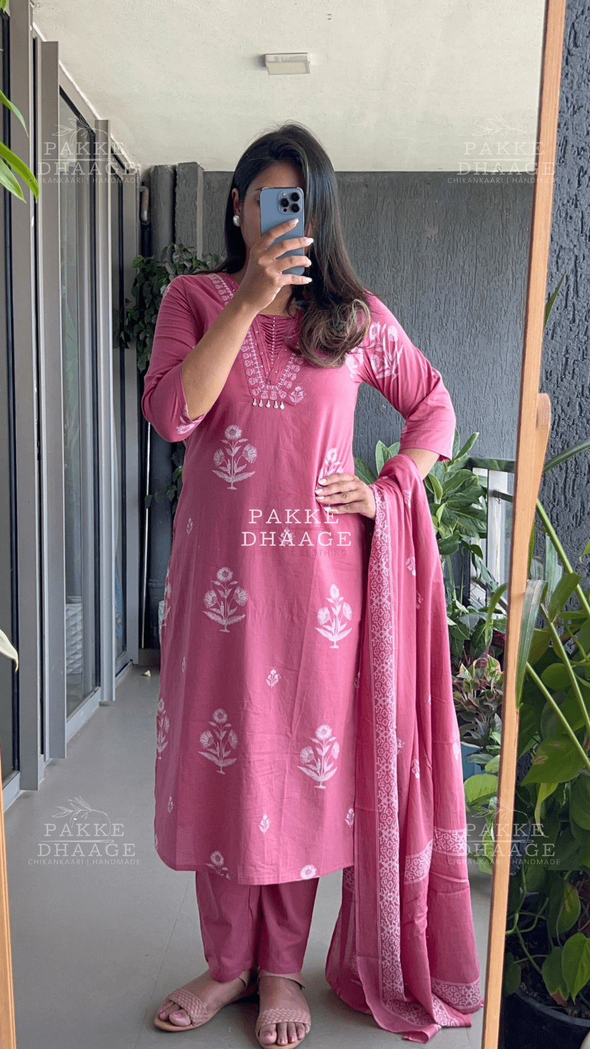 Dusty Rose Pink Pure Cotton Suit Set