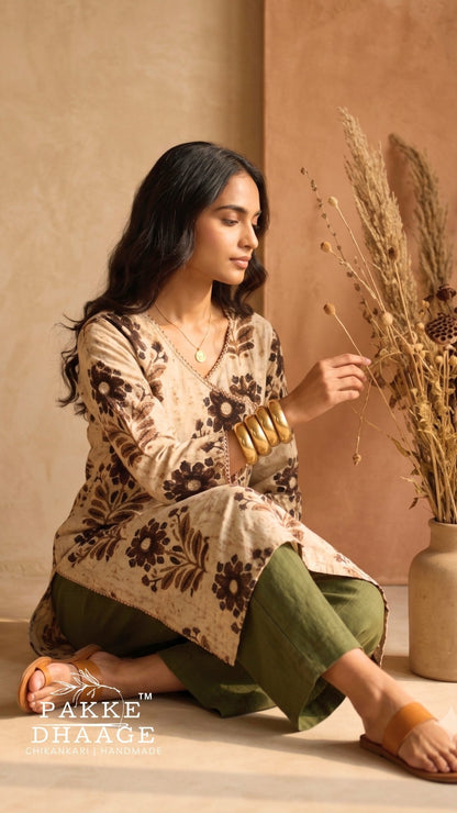 Espresso Brown Angrakha Style 100% Premium Cotton Kurta