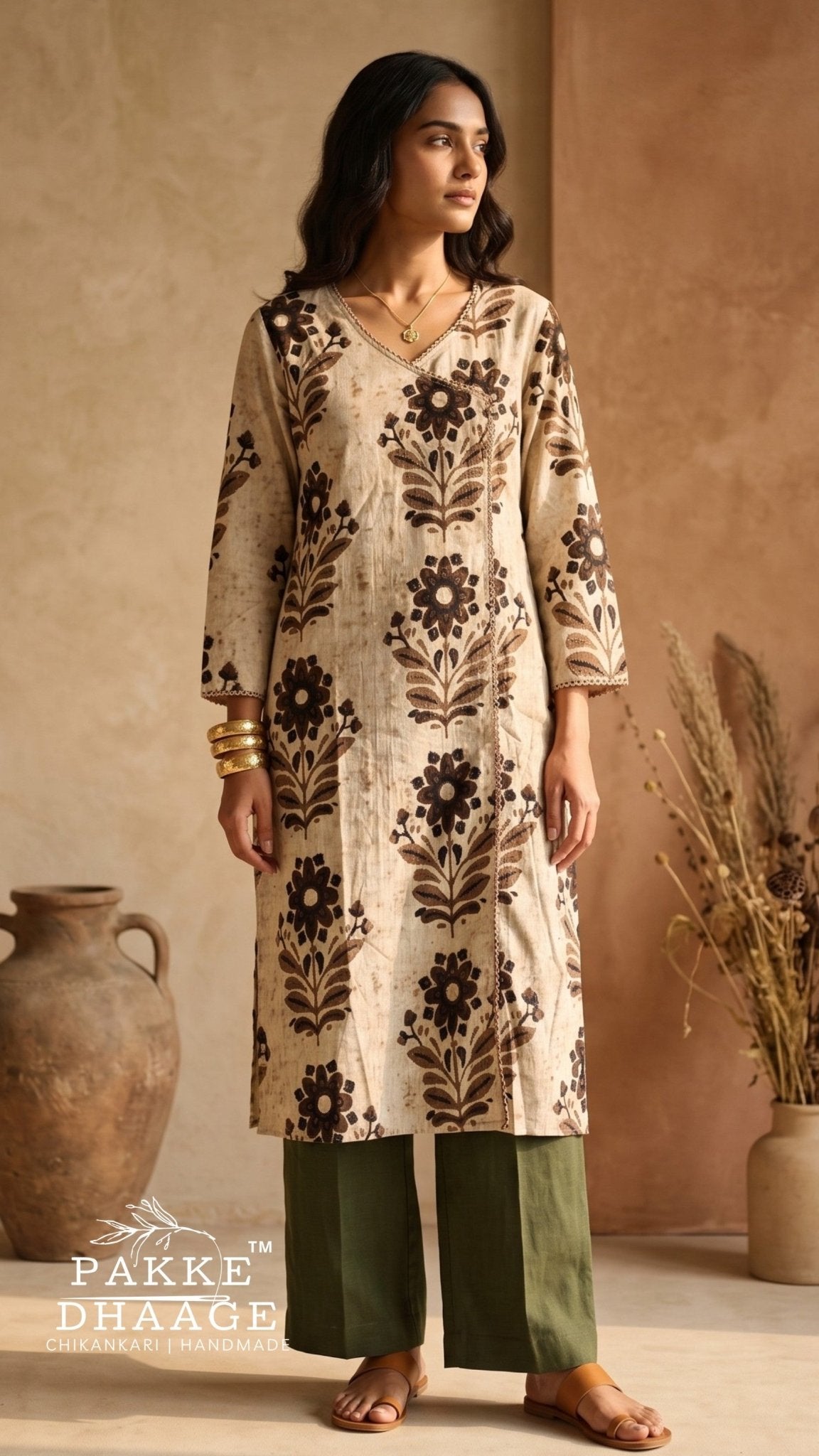 Espresso Brown Angrakha Style 100% Premium Cotton Kurta