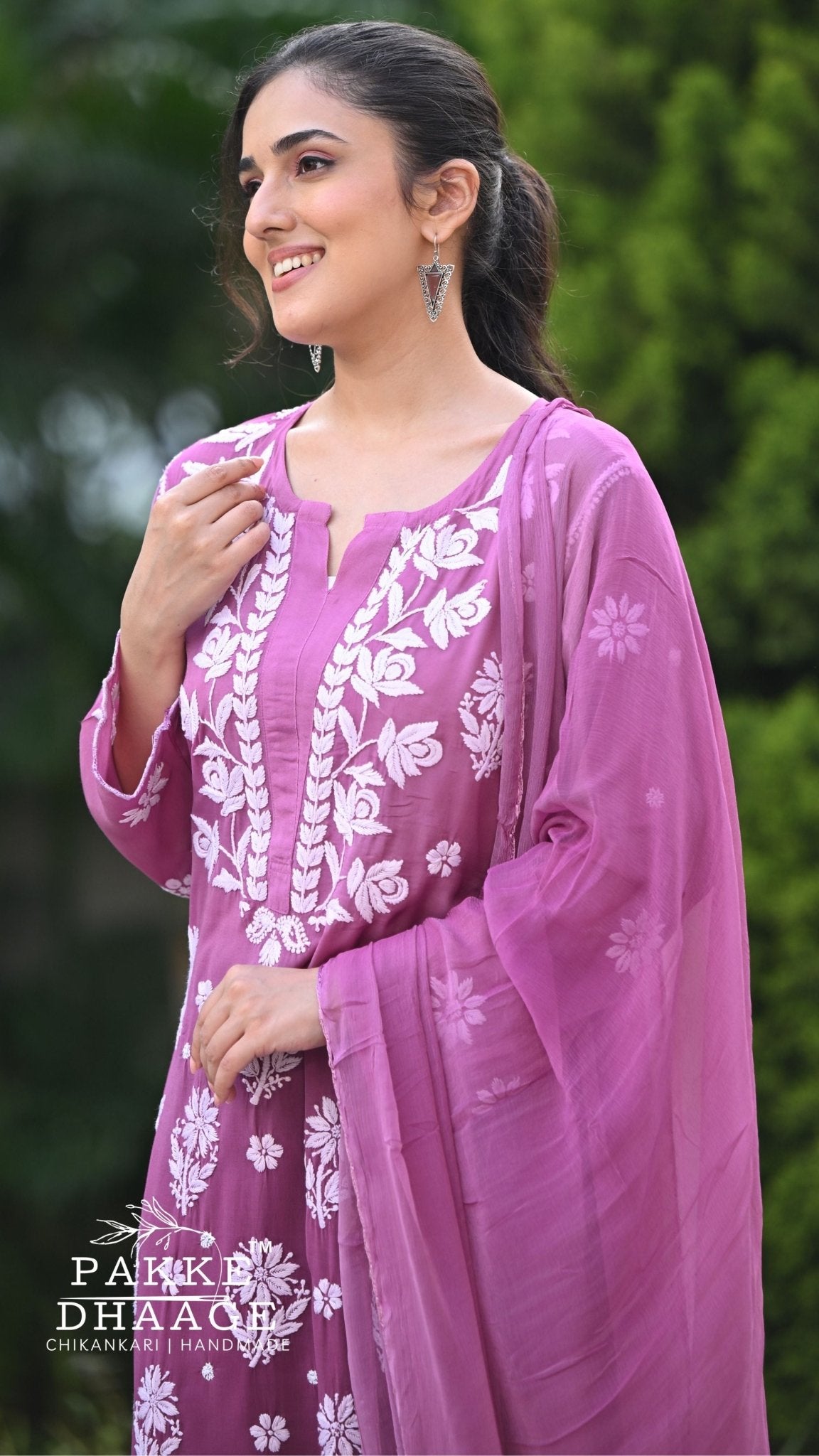 Falak Cutwork Pure Muslin Ombre Kurta Set with Dupatta 3-Pc Set - Ombre Ombre Purple