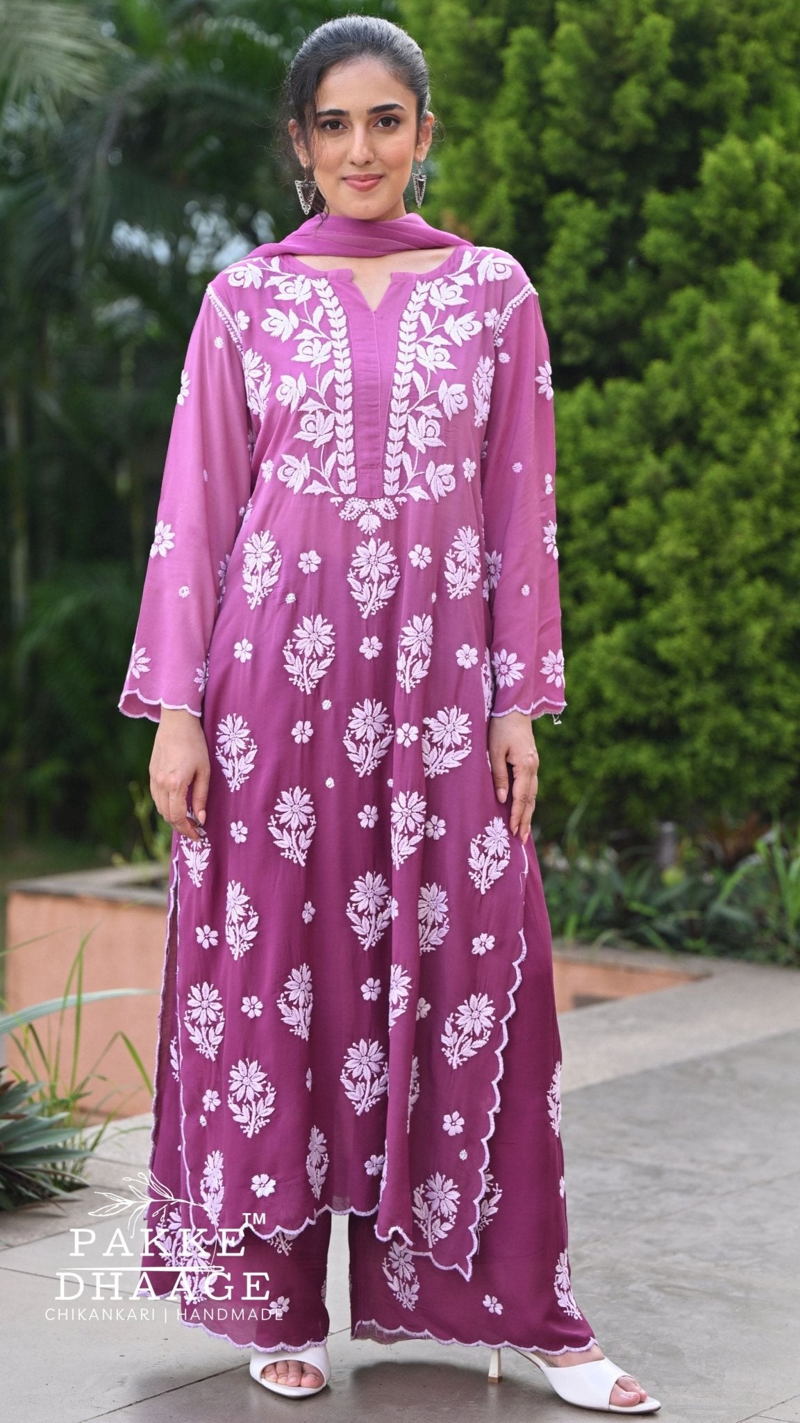 Falak Cutwork Pure Muslin Ombre Kurta Set with Dupatta 3-Pc Set - Ombre Ombre Purple