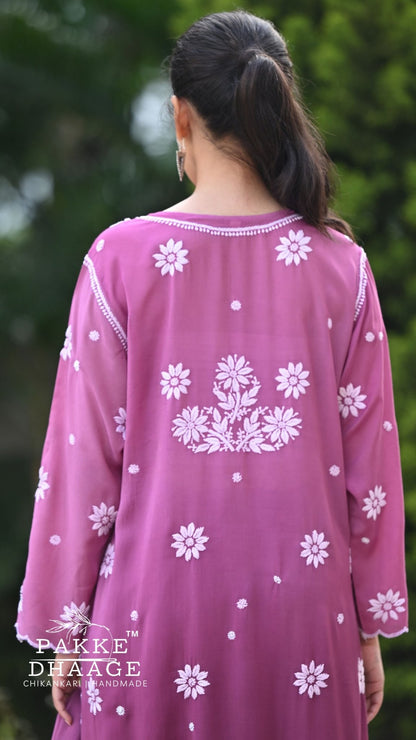 Falak Cutwork Pure Muslin Ombre Kurta Set with Dupatta 3-Pc Set - Ombre Ombre Purple