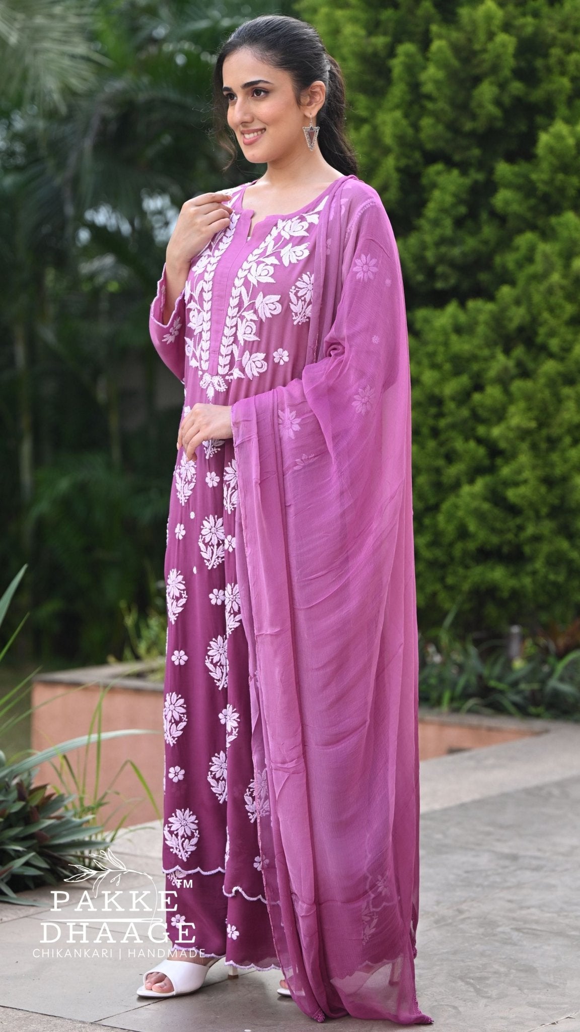 Falak Cutwork Pure Muslin Ombre Kurta Set with Dupatta 3-Pc Set - Ombre Ombre Purple