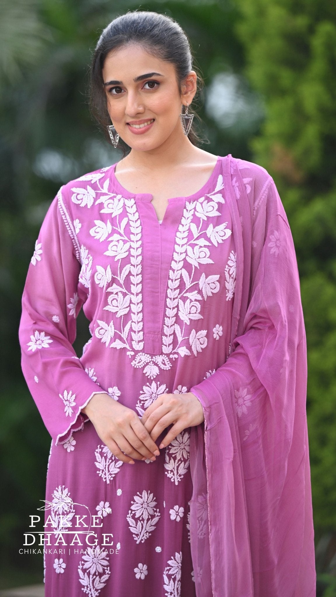 Falak Cutwork Pure Muslin Ombre Kurta Set with Dupatta 3-Pc Set - Ombre Ombre Purple