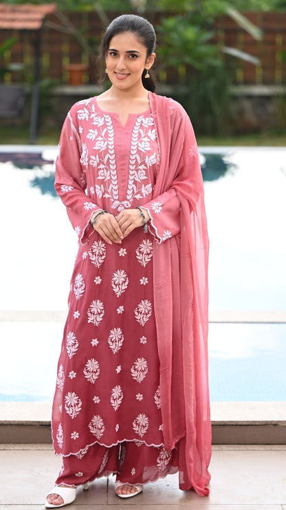 Falak Cutwork Pure Muslin Ombre Kurta Set with Dupatta 3-Pc Set - Ombre Peach
