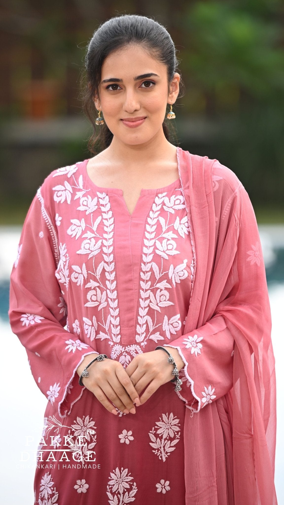 Falak Cutwork Pure Muslin Ombre Kurta Set with Dupatta 3-Pc Set - Ombre Peach