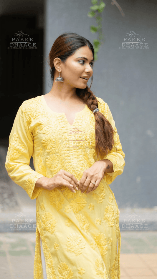 Fida Pure Mulmul Kurta - Bumblebee Yellow
