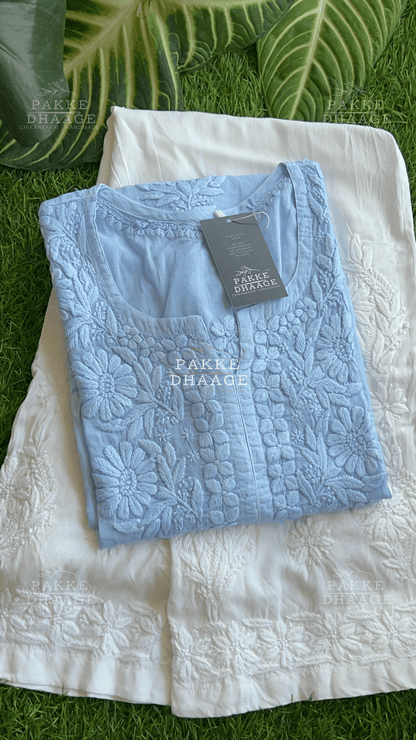 Fida Pure Mulmul Kurta - Powder Blue