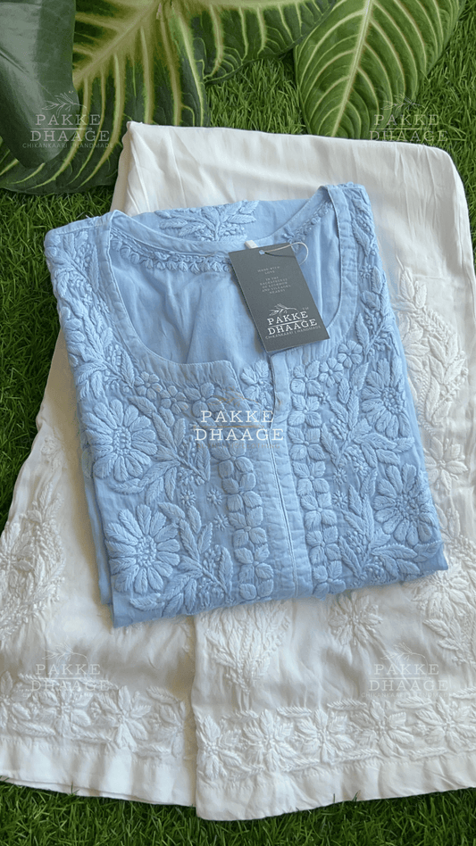 Fida Pure Mulmul Kurta - Powder Blue