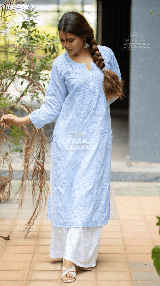 Fida Pure Mulmul Kurta - Powder Blue