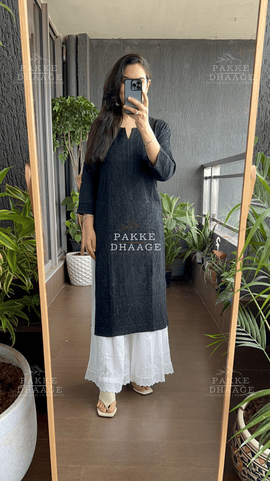 Fiza Pure Mulmul Cotton Kurta - Black