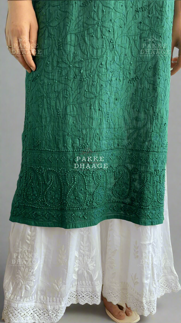 Green embroidered chikankari kurti