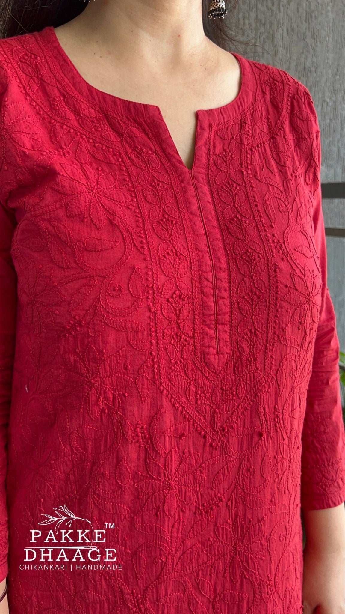 Fiza Pure Mulmul Cotton Kurta - Candy Apple Red